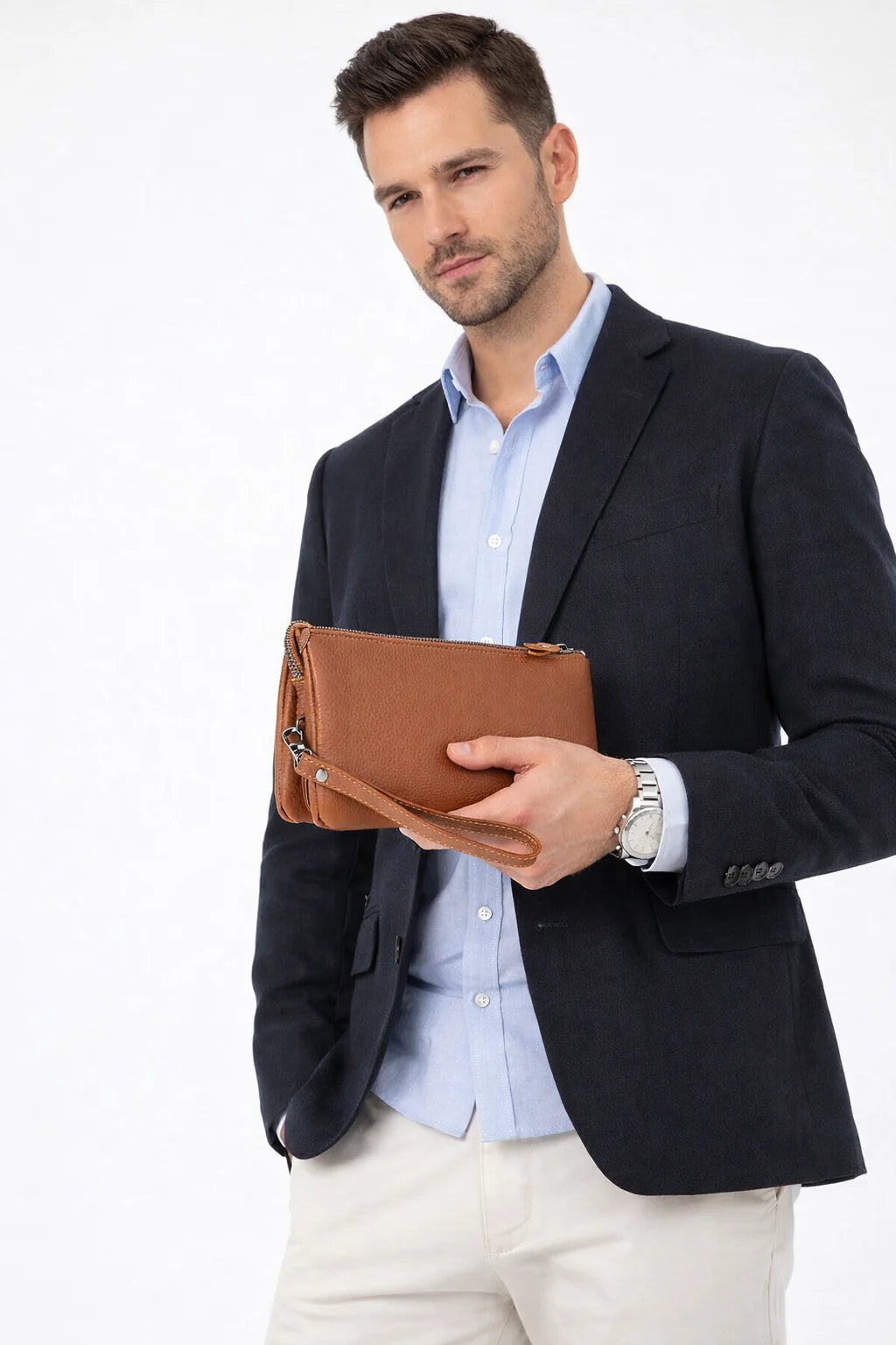 Carrera Vernox Genuine Leather Clutch Bag – Travel Organizer Wristlet with Zipper Compartments