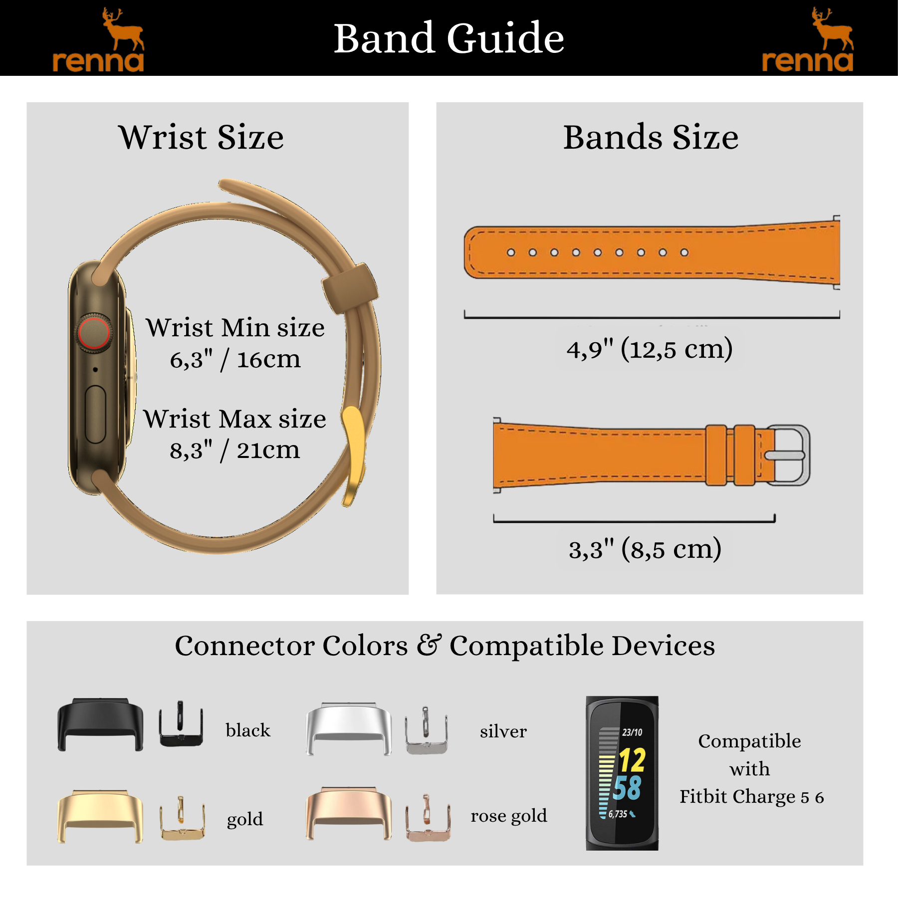 Lederarmbänder für Fitbit Charge 5 und 6 Uhren (18 mm)