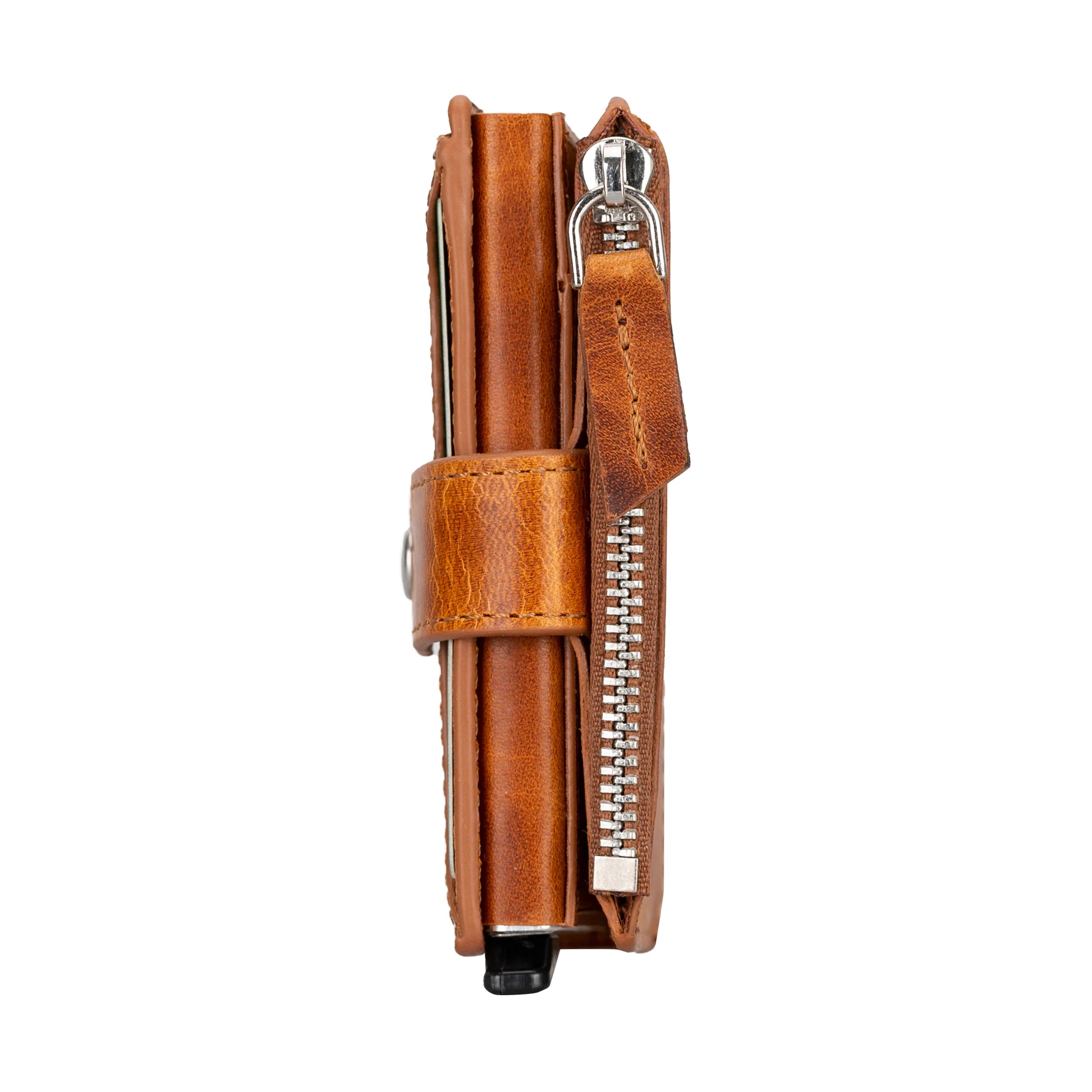 Mechanischer Kartenhalter aus Leder mit Reißverschluss