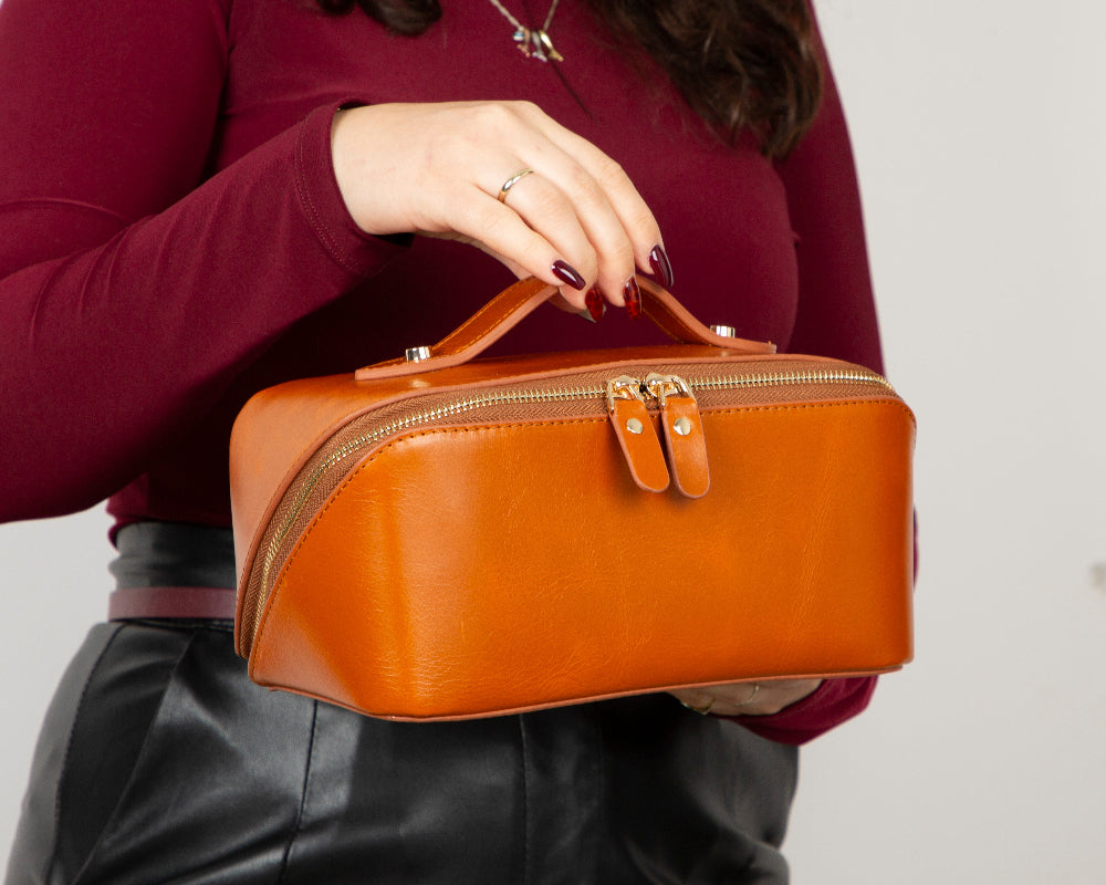 Ella Genuine Leather Cosmetic Bag - Luxury Toiletry Bag for Women & Men