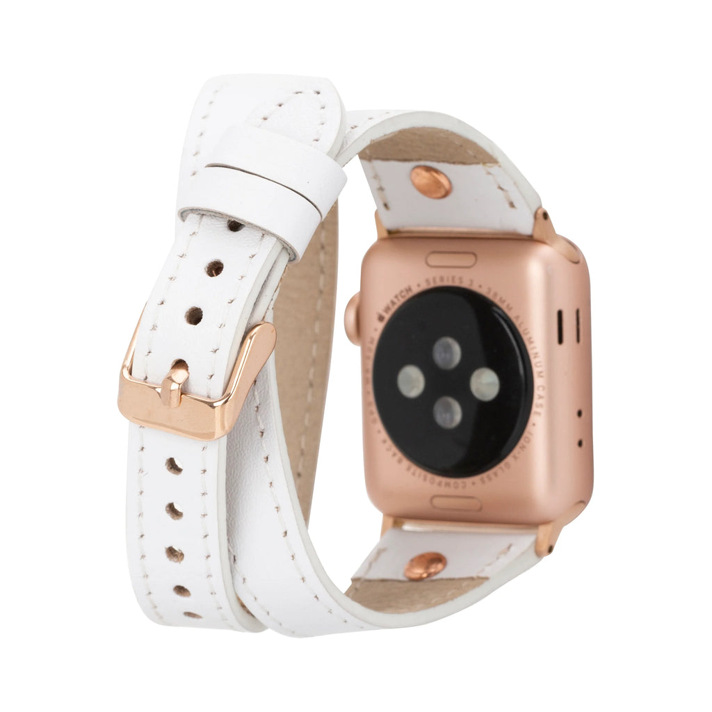 Hector Double Tour Leather Apple Watch Band With Rose Gold Trok