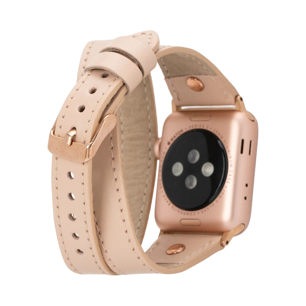 Hector Double Tour Leather Apple Watch Band With Rose Gold Trok