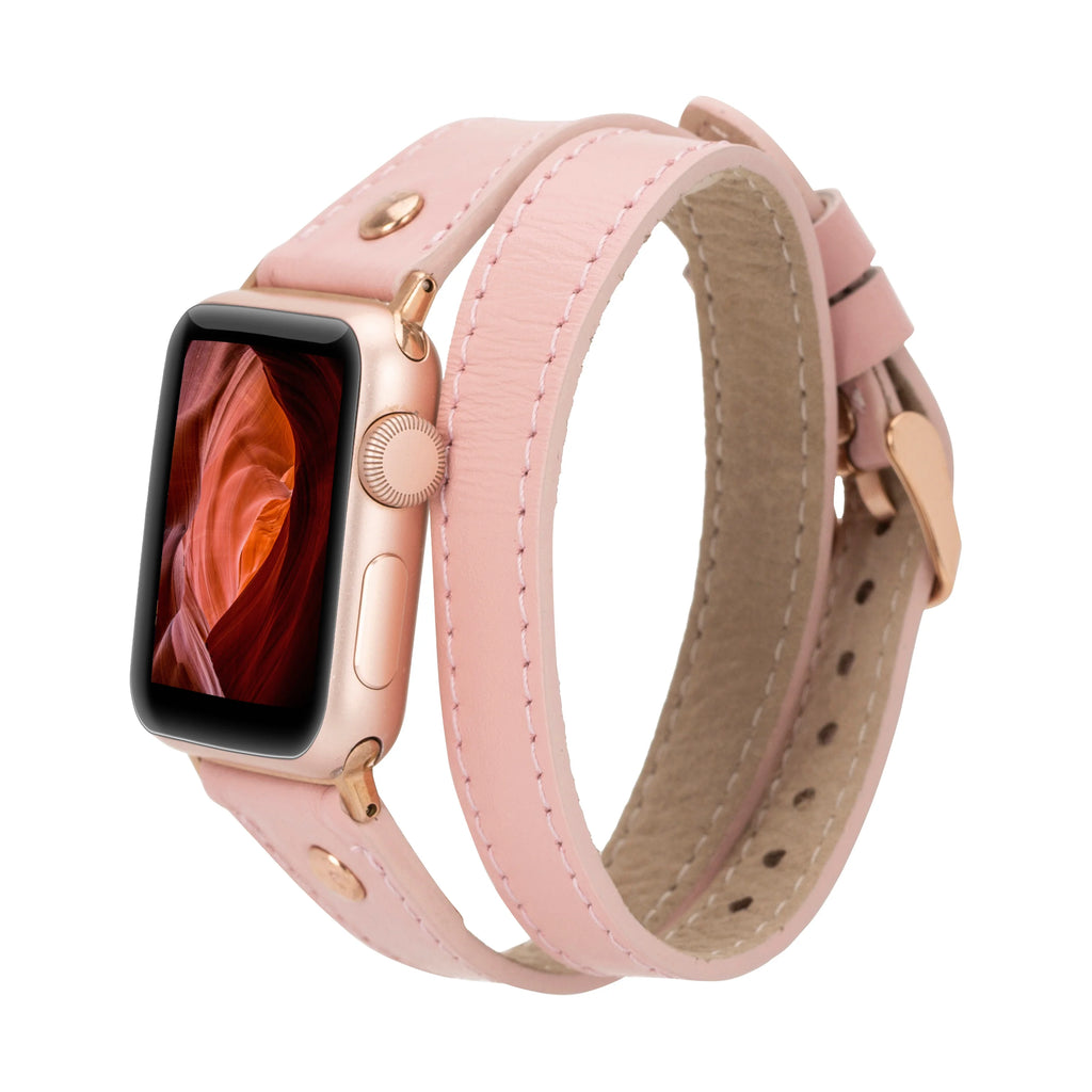 Hector Double Tour Leather Apple Watch Band With Rose Gold Trok