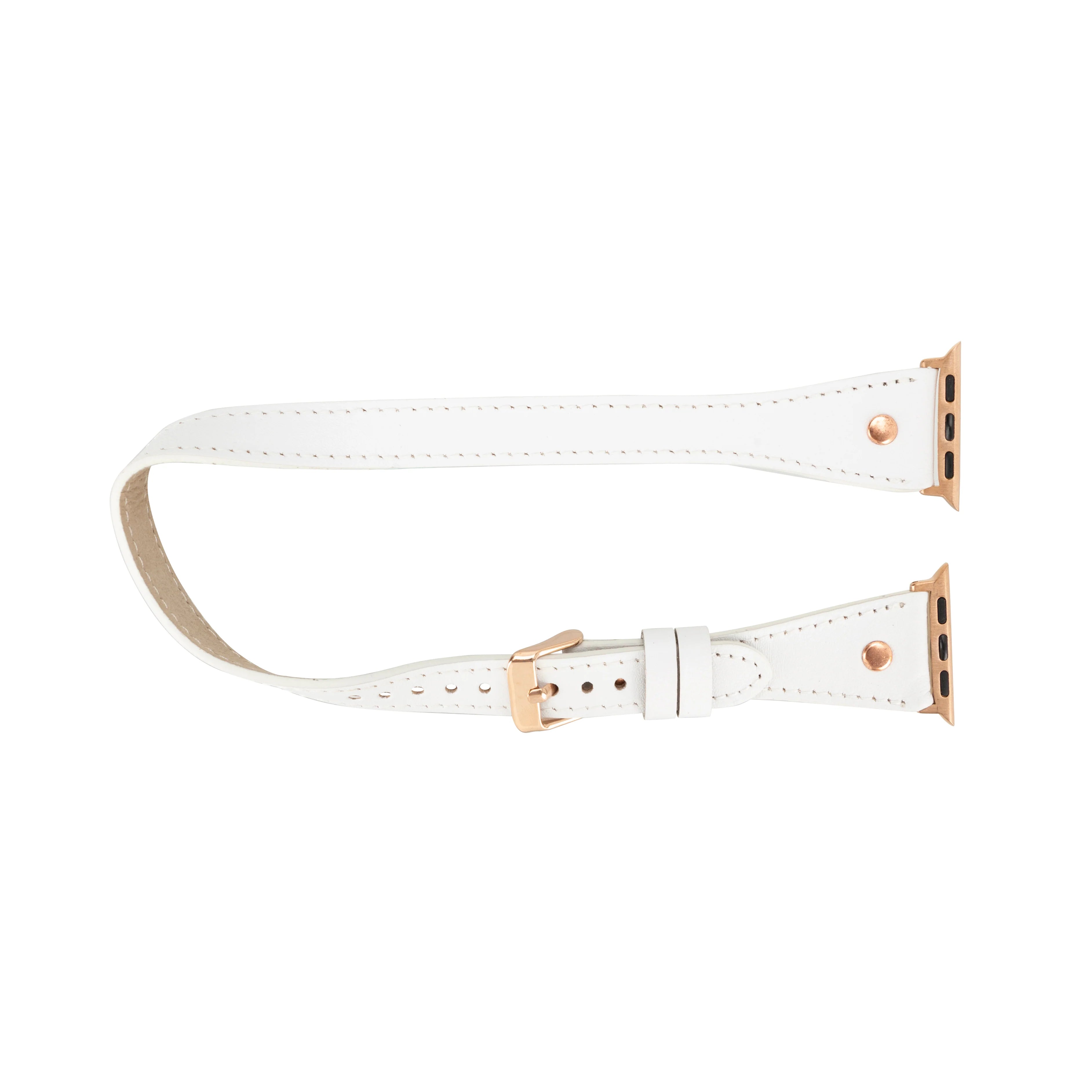 Hector Double Tour Leather Apple Watch Band With Rose Gold Trok