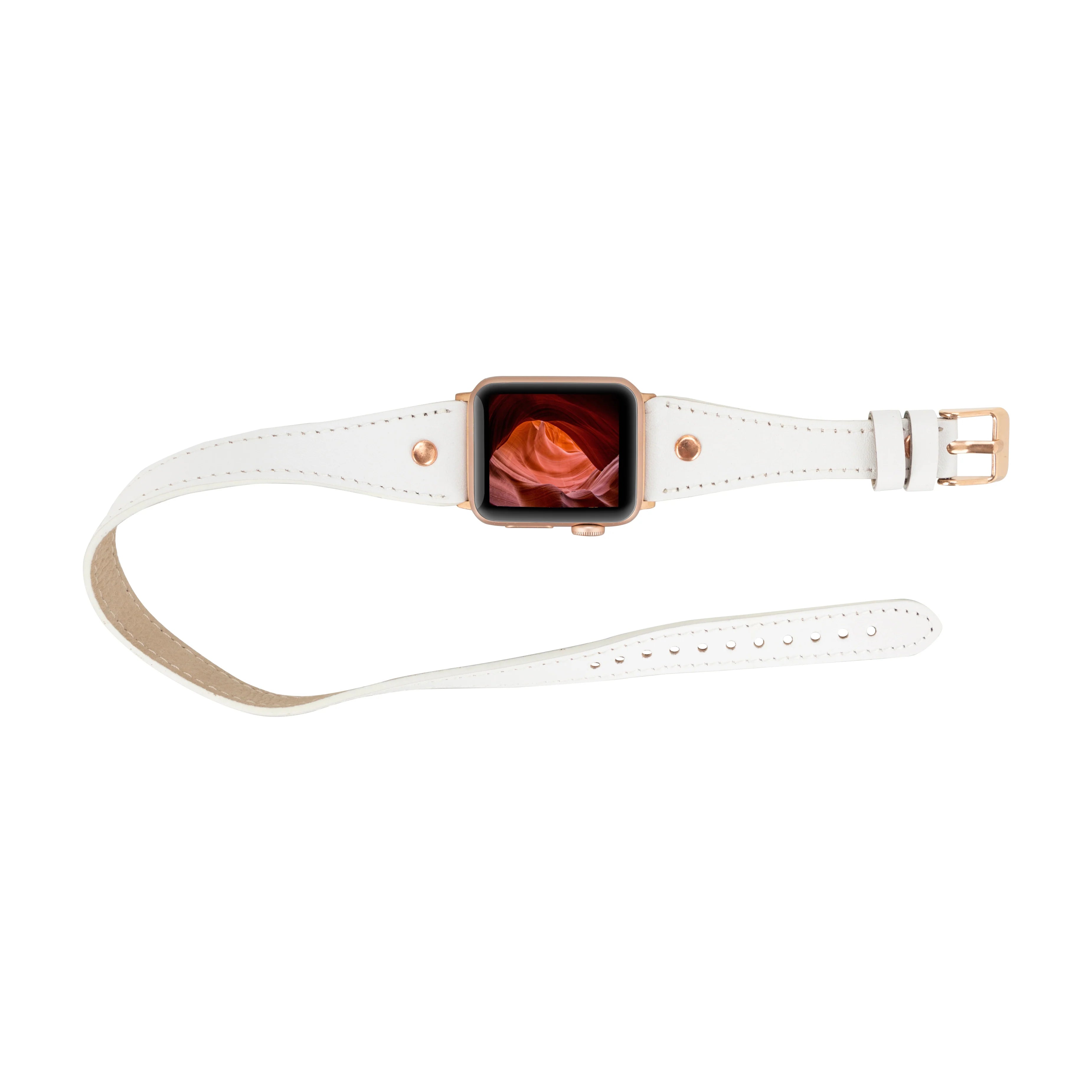 Hector Double Tour Leather Apple Watch Band With Rose Gold Trok