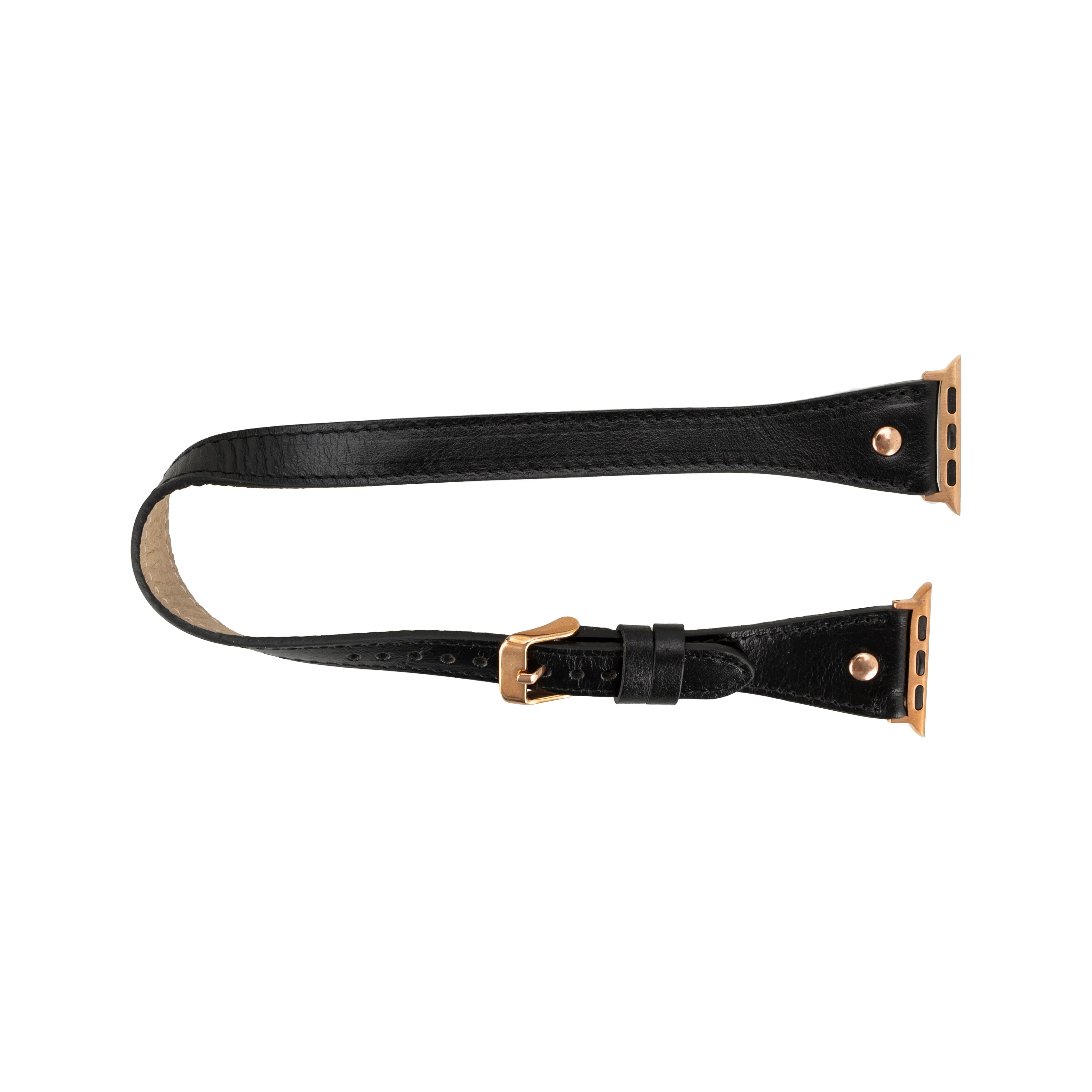 Hector Double Tour Leather Apple Watch Band With Rose Gold Trok
