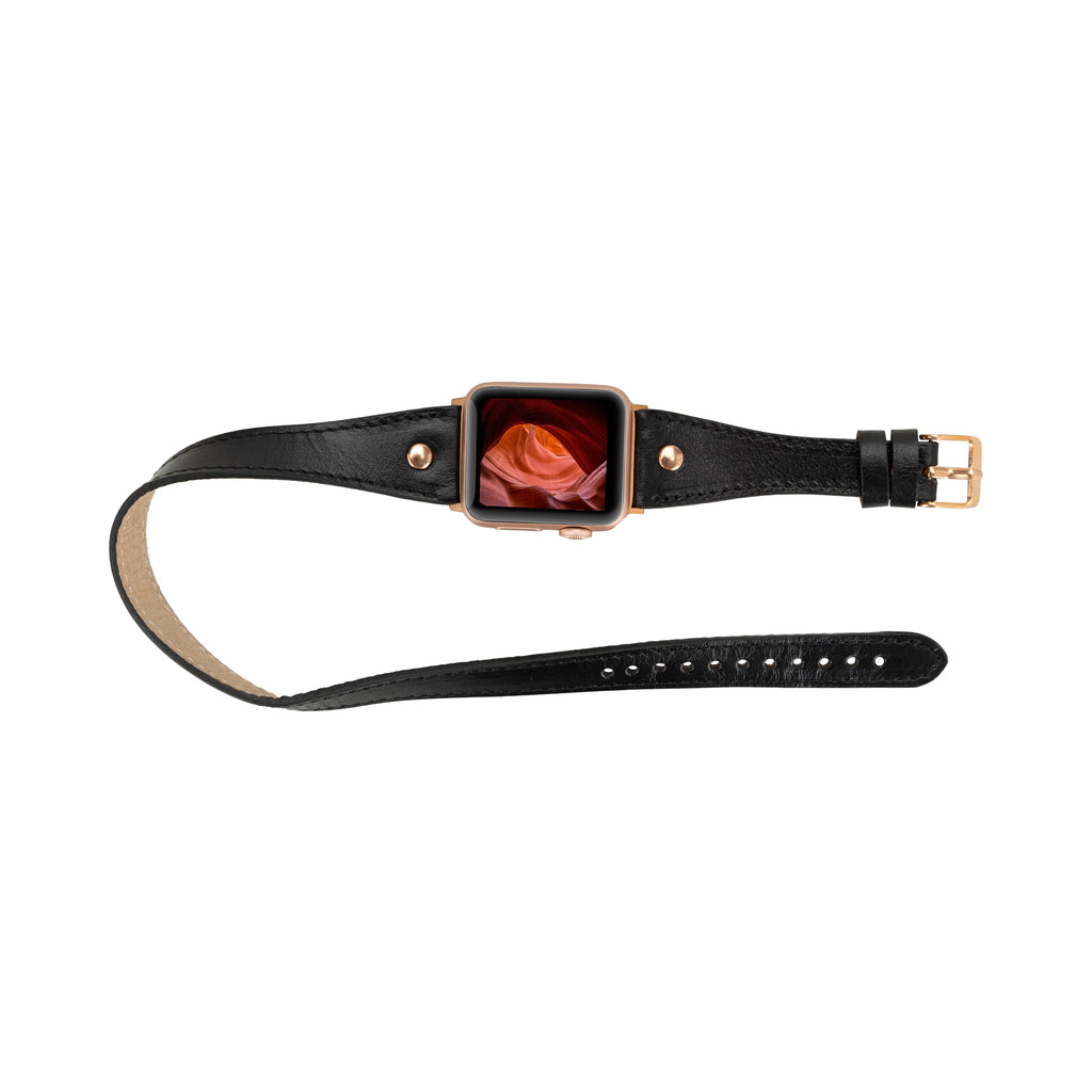 Hector Double Tour Leather Apple Watch Band With Rose Gold Trok