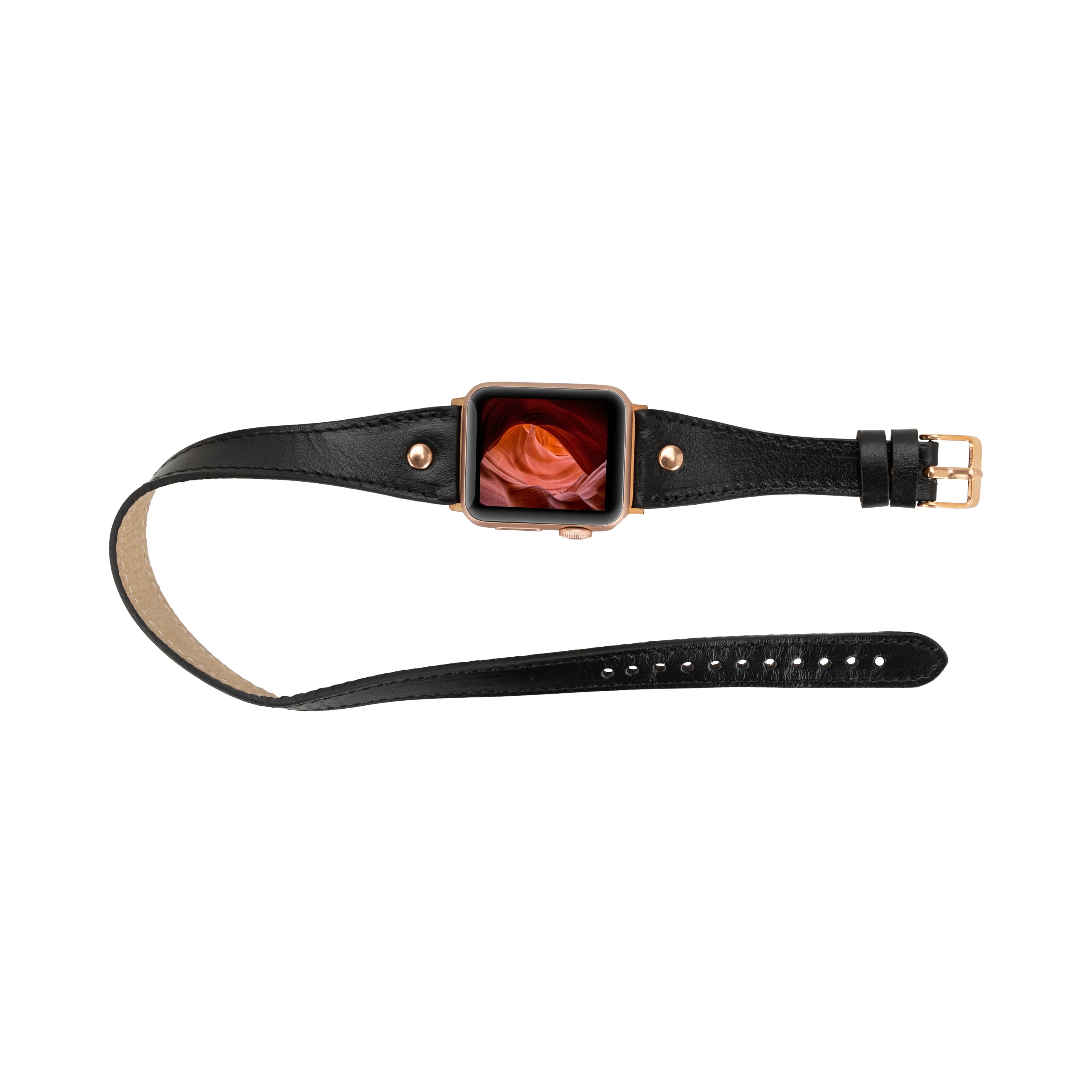 Hector Double Tour Leather Apple Watch Band With Rose Gold Trok