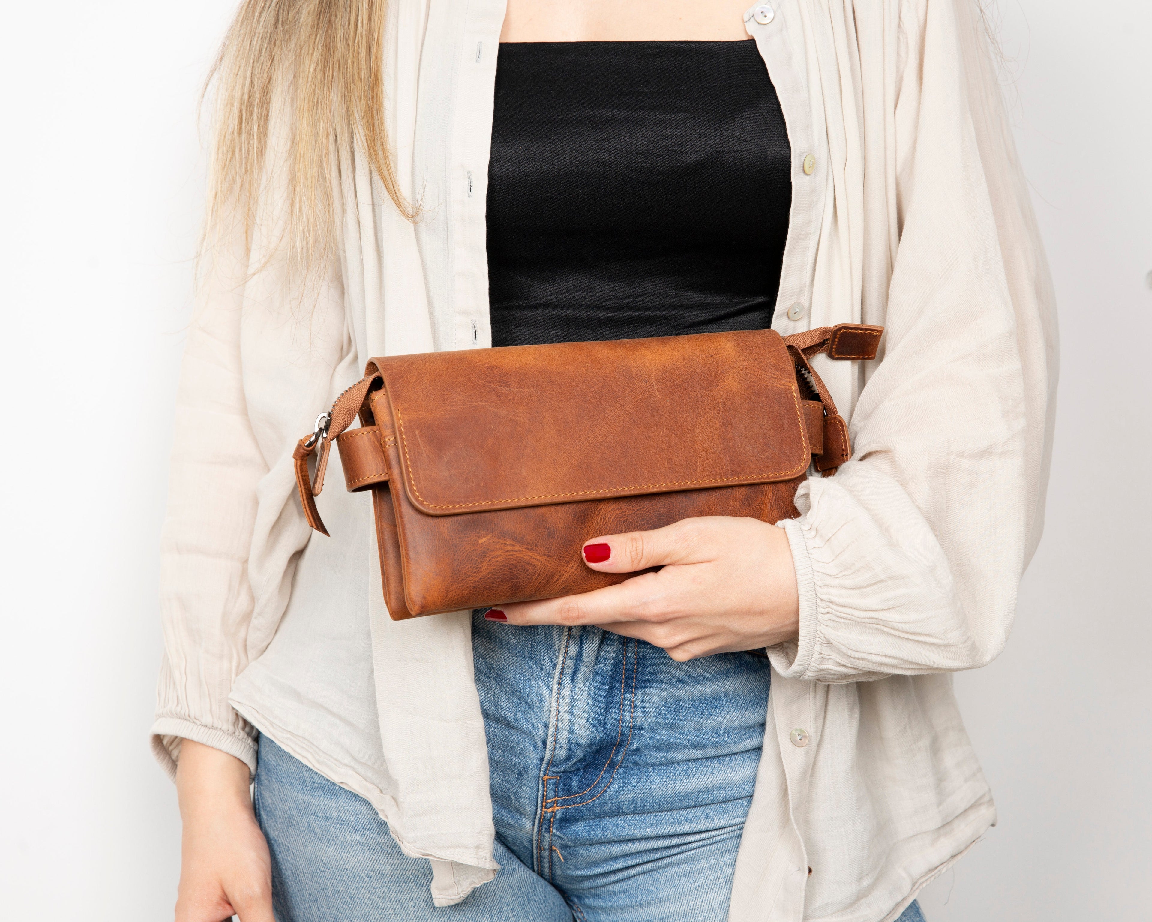 Prestige Genuine Leather Clutch Bag – Premium Travel Organizer with Wrist Strap