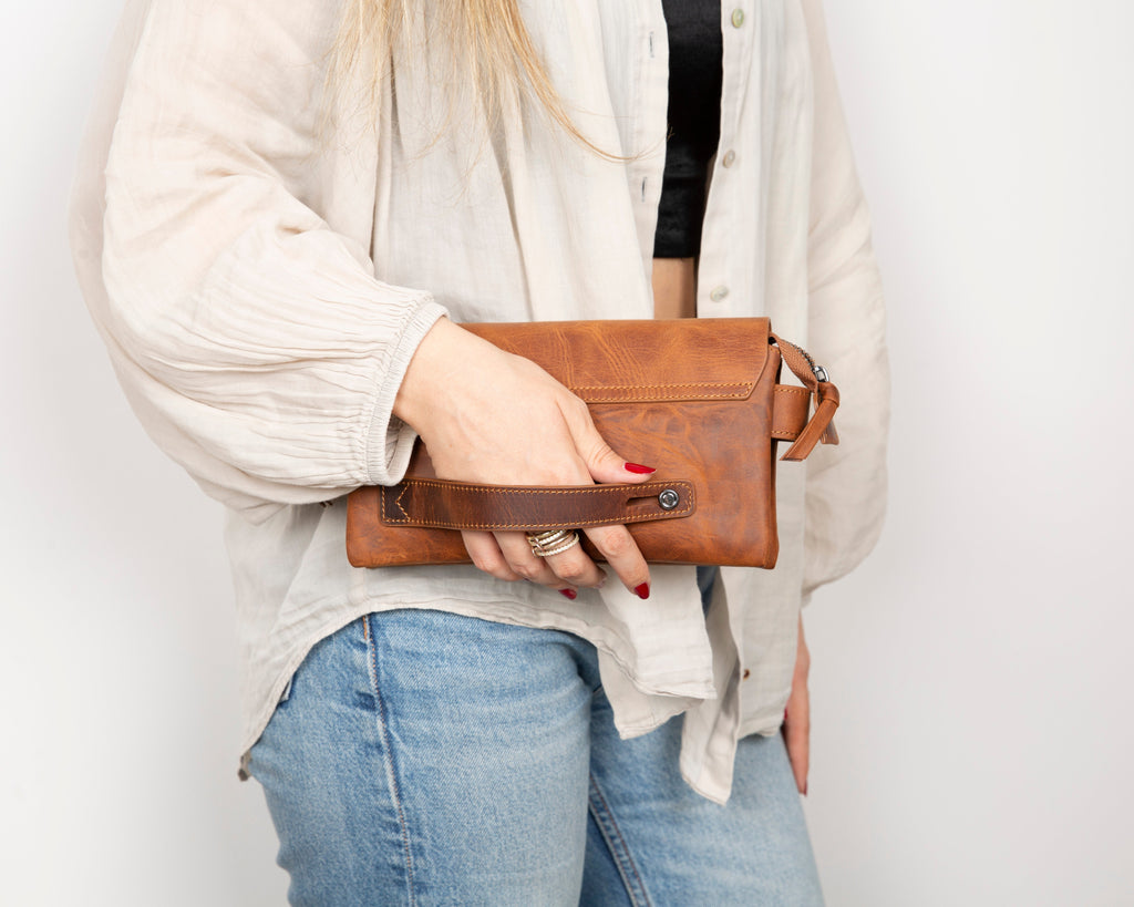 Prestige Genuine Leather Clutch Bag – Premium Travel Organizer with Wrist Strap
