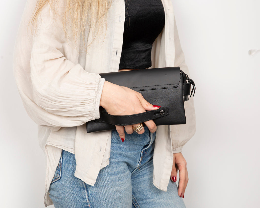 Prestige Genuine Leather Clutch Bag – Premium Travel Organizer with Wrist Strap