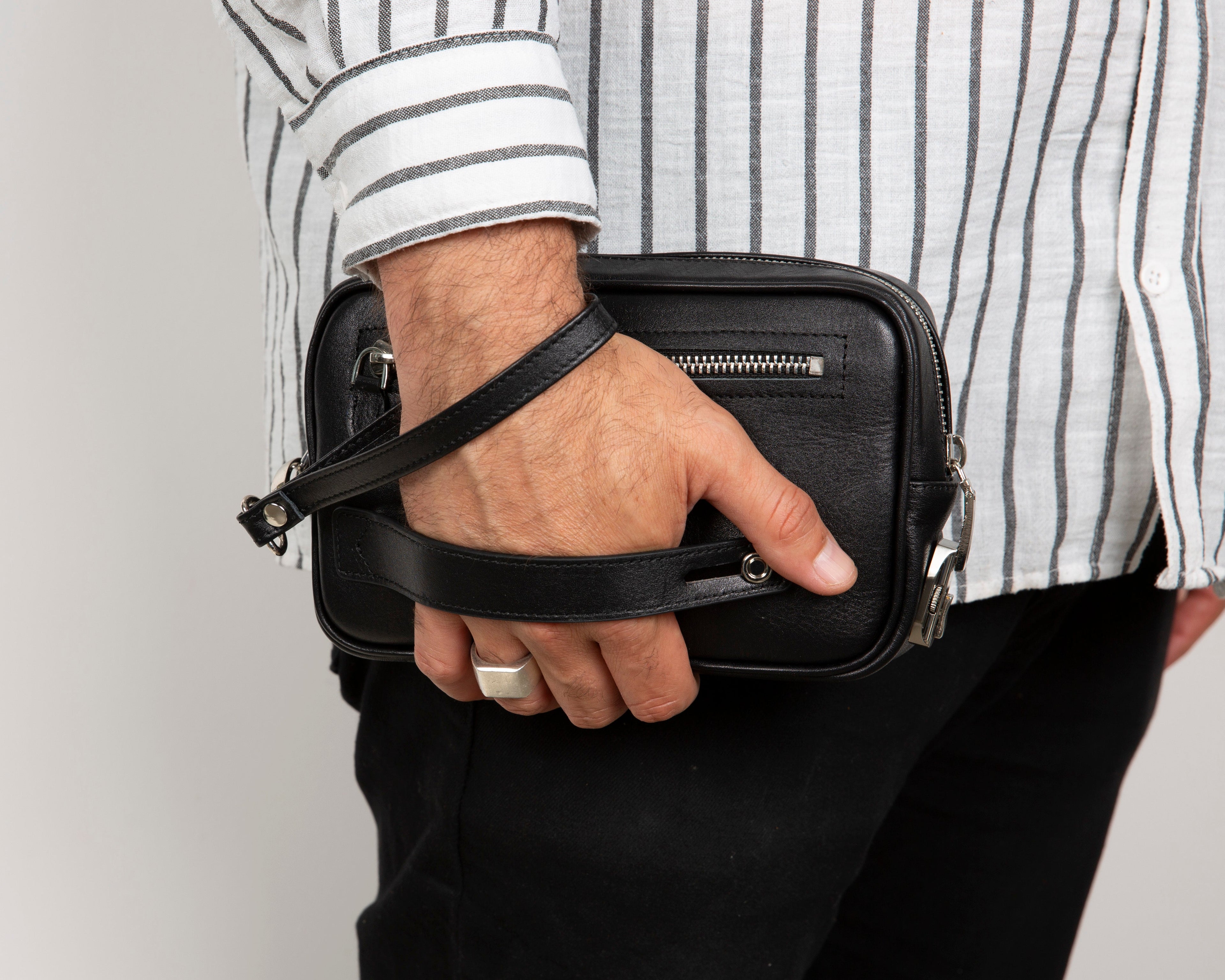 Forge Genuine Leather Clutch Bag for Men – Lockable Travel Organizer with Wrist Strap