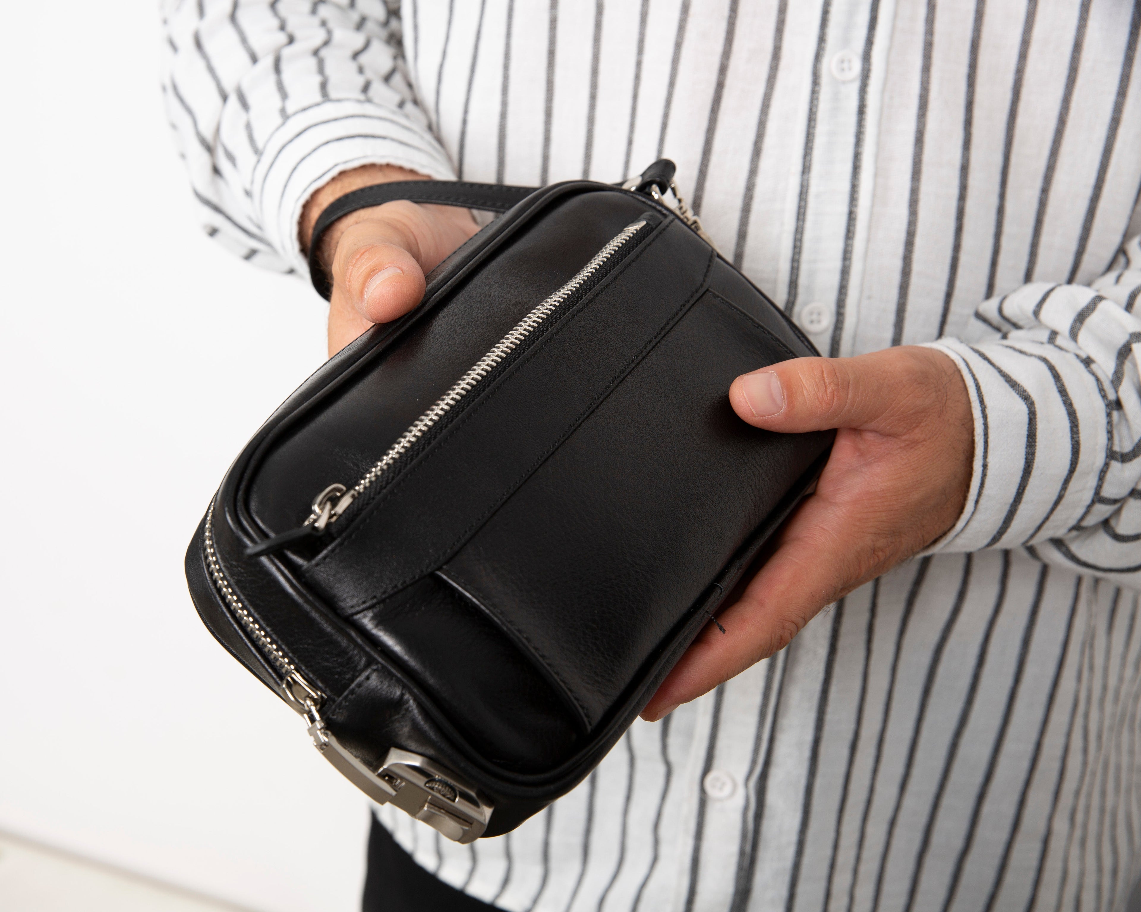 Forge Genuine Leather Clutch Bag for Men – Lockable Travel Organizer with Wrist Strap