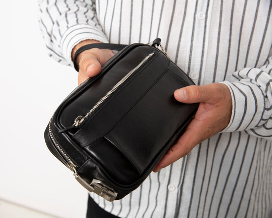 Forge Genuine Leather Clutch Bag for Men – Lockable Travel Organizer with Wrist Strap