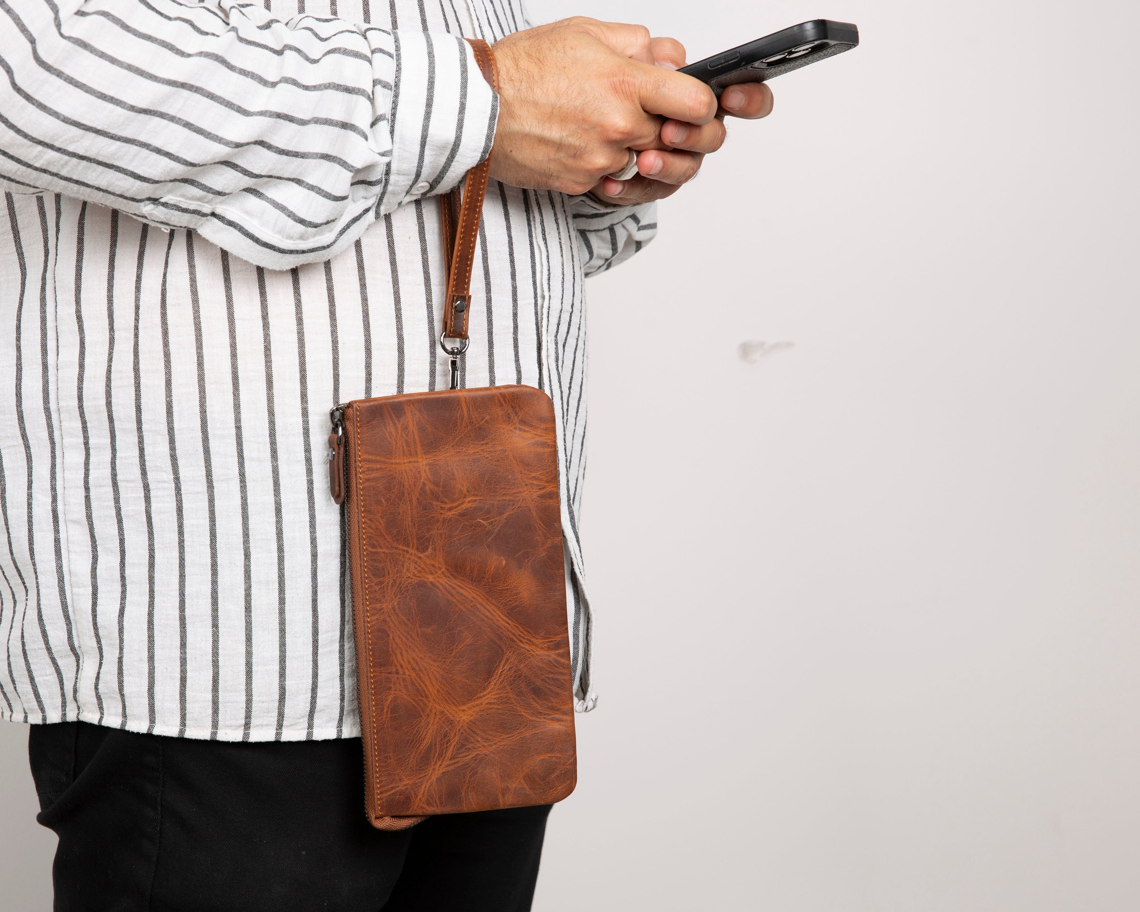Prestige Genuine Leather Clutch Bag – Premium Travel Organizer with Wrist Strap