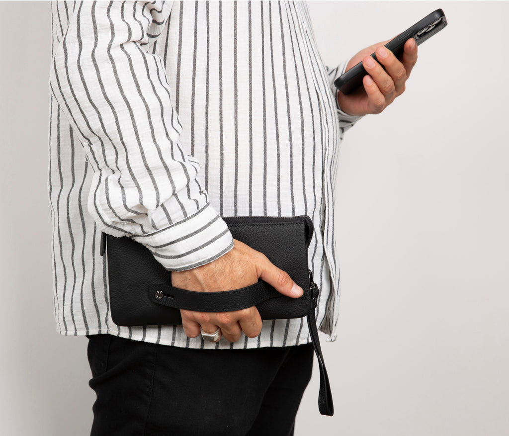 Prestige Genuine Leather Clutch Bag – Premium Travel Organizer with Wrist Strap