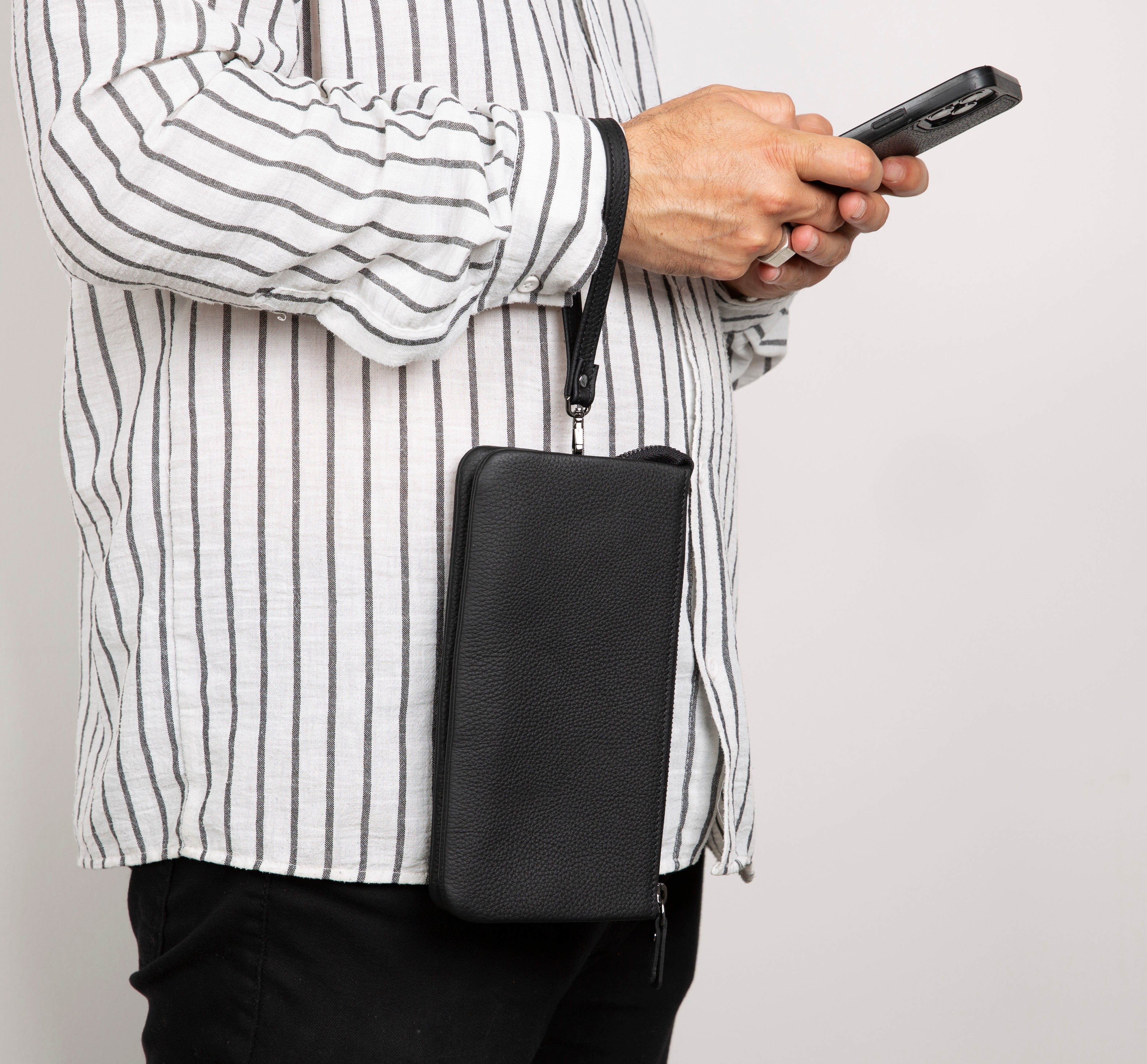 Prestige Genuine Leather Clutch Bag – Premium Travel Organizer with Wrist Strap
