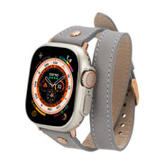 Hector Double Tour Leather Apple Watch Band With Rose Gold Trok