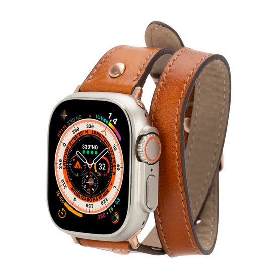 Hector Double Tour Leather Apple Watch Band With Rose Gold Trok