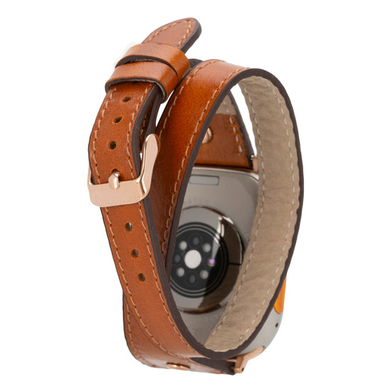 Hector Double Tour Leather Apple Watch Band With Rose Gold Trok