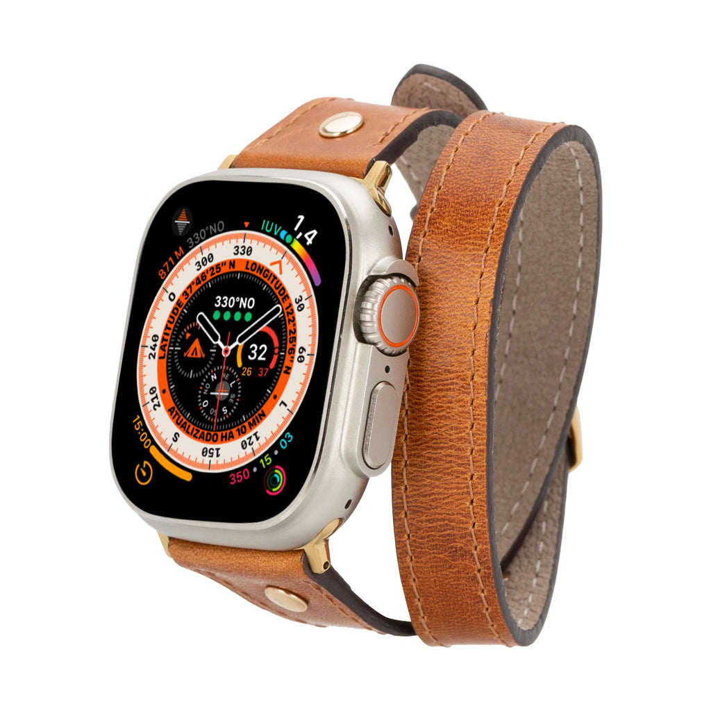 Leather Apple Watch Bands - DTS Double Tour Slim Hector Gold Trok Style F3