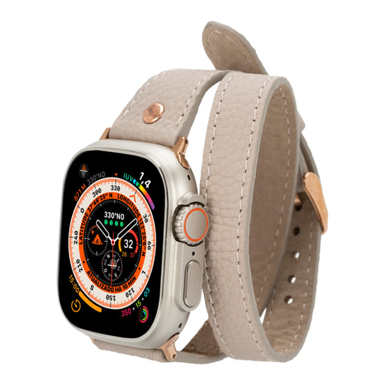 Hector Double Tour Leather Apple Watch Band With Rose Gold Trok