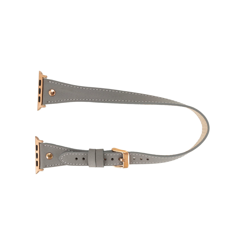 Hector Double Tour Leather Apple Watch Band With Rose Gold Trok