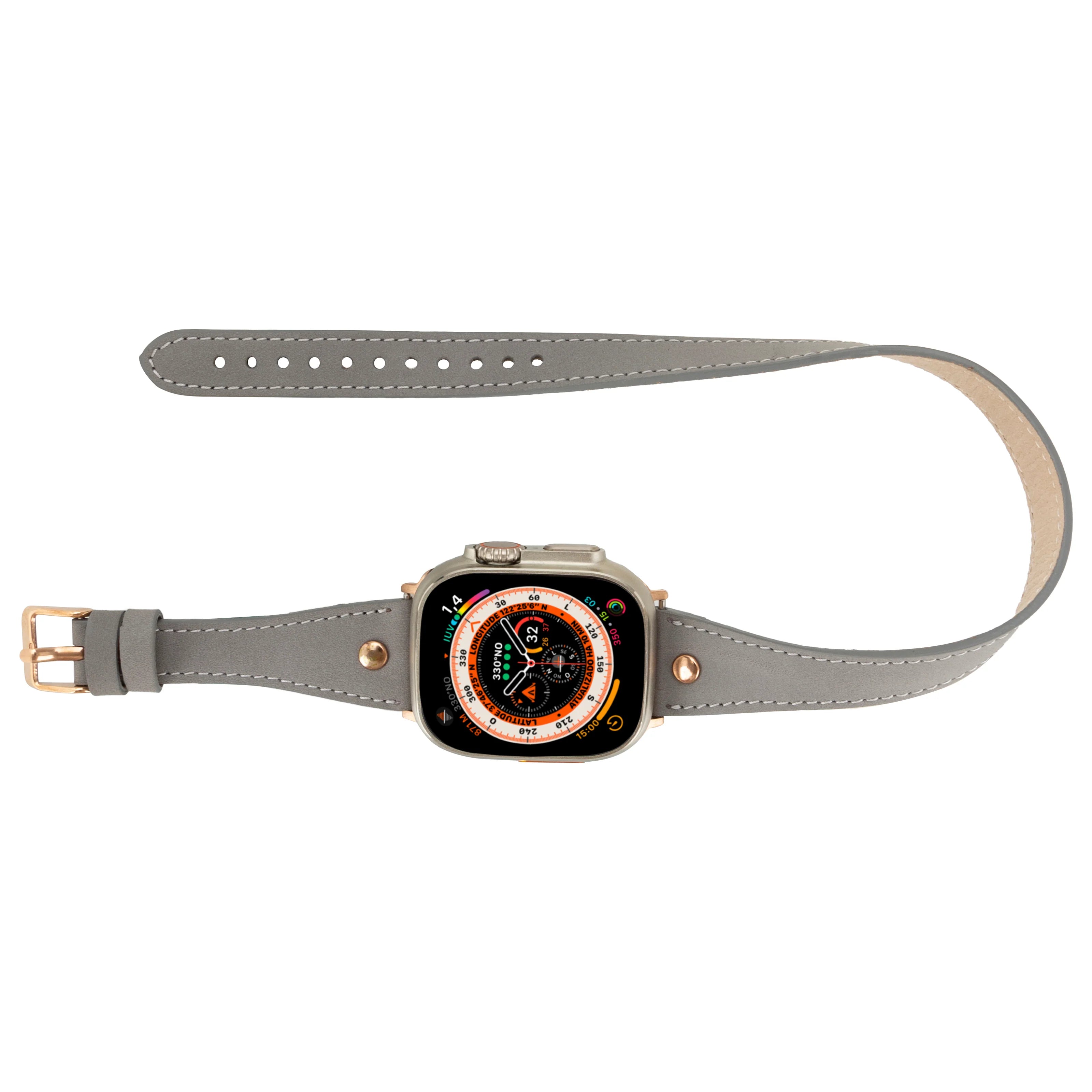 Hector Double Tour Leather Apple Watch Band With Rose Gold Trok