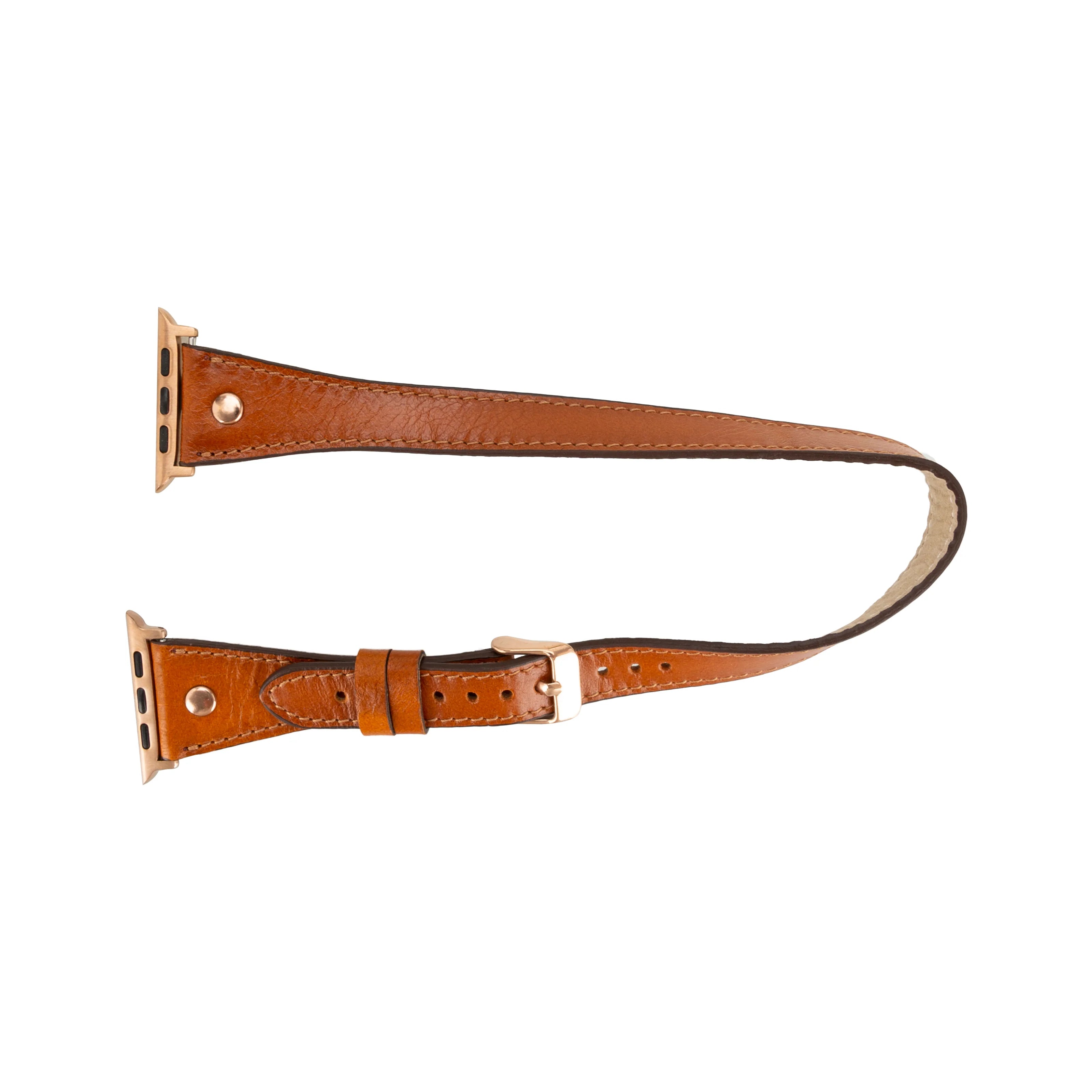 Hector Double Tour Leather Apple Watch Band With Rose Gold Trok