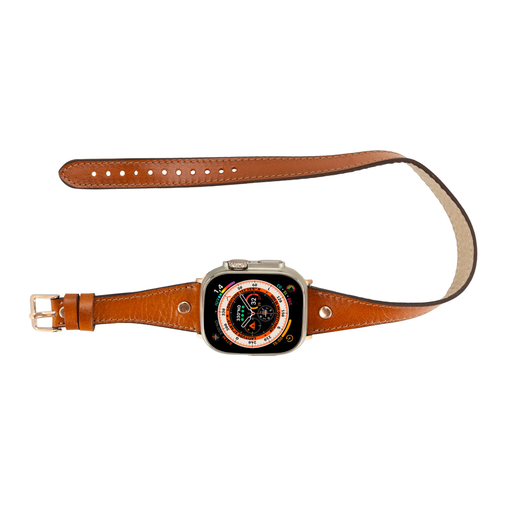Hector Double Tour Leather Apple Watch Band With Rose Gold Trok