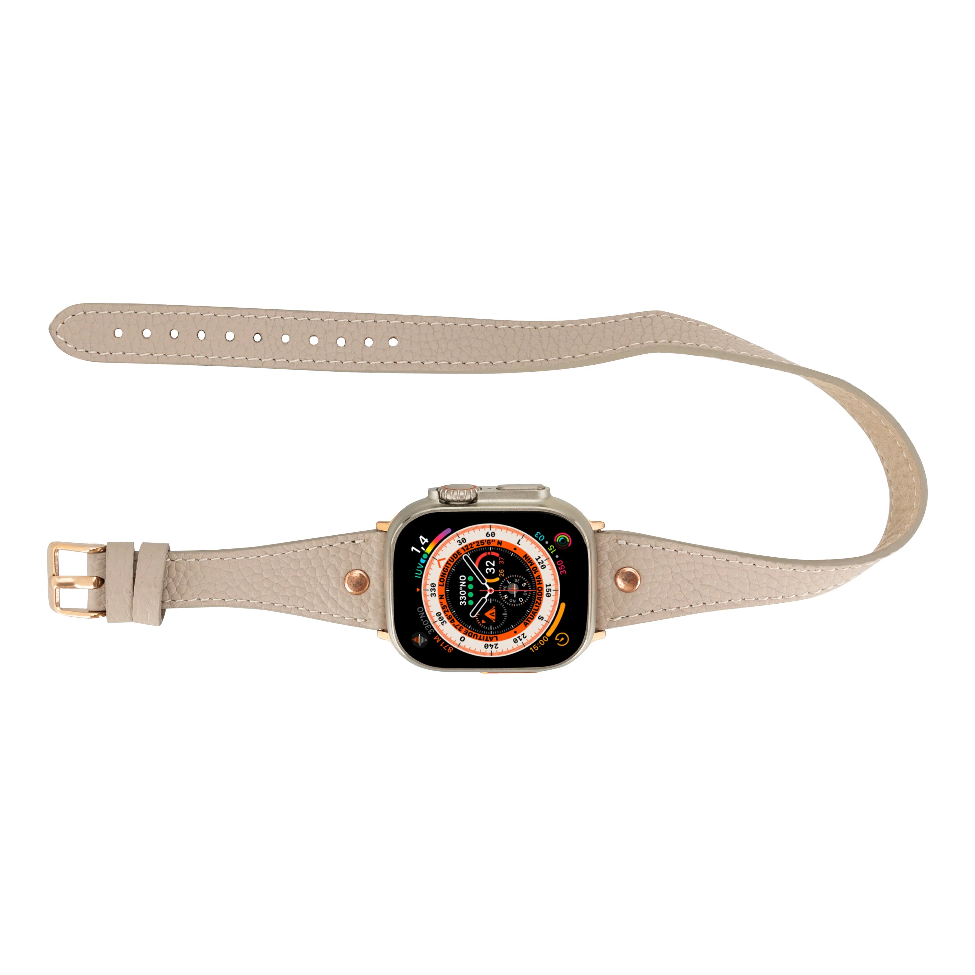 Hector Double Tour Leather Apple Watch Band With Rose Gold Trok