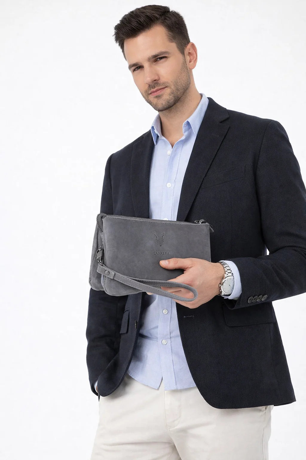Carrera Vernox Genuine Leather Clutch Bag – Travel Organizer Wristlet with Zipper Compartments