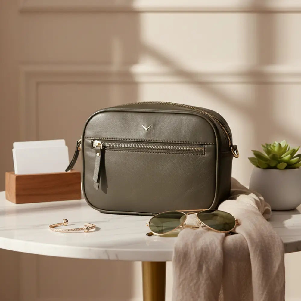 Smaragdgrüne Leder-Damentasche