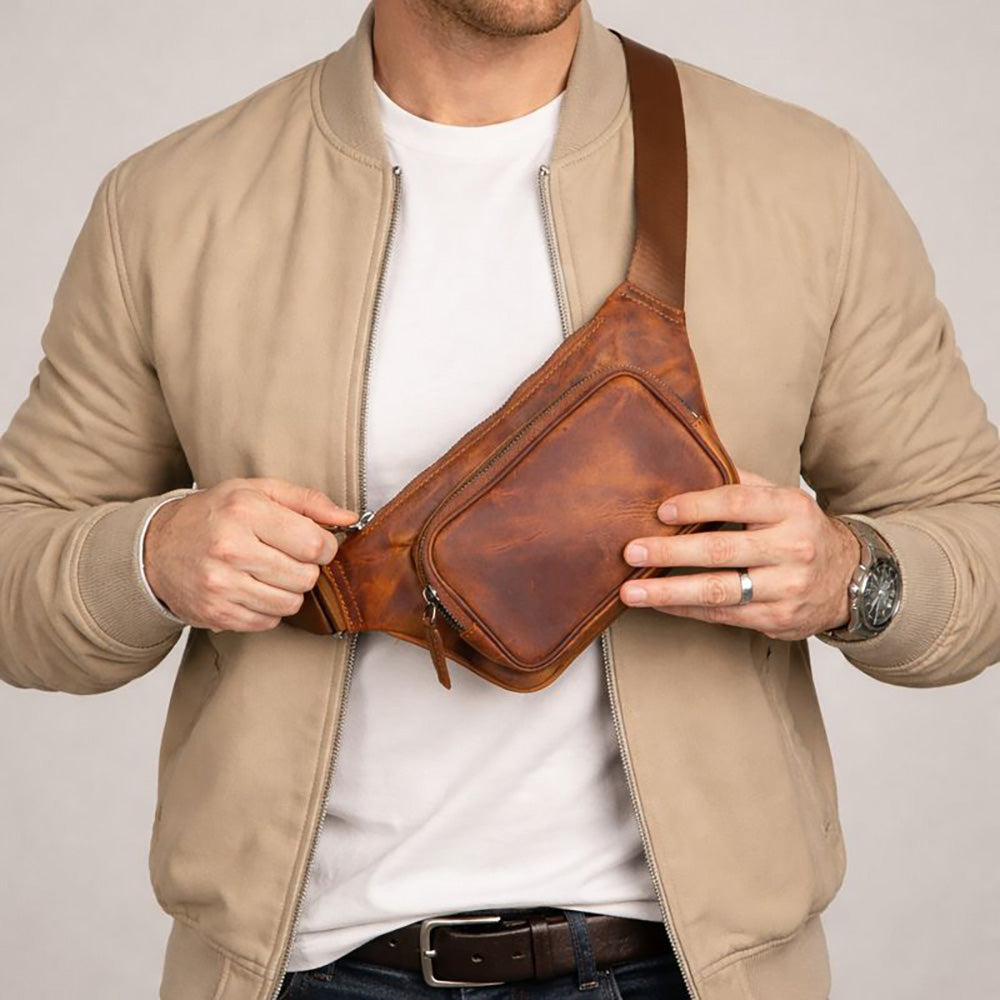 Apex Genuine Leather Belt Bag – Handmade Waist Bag for Men