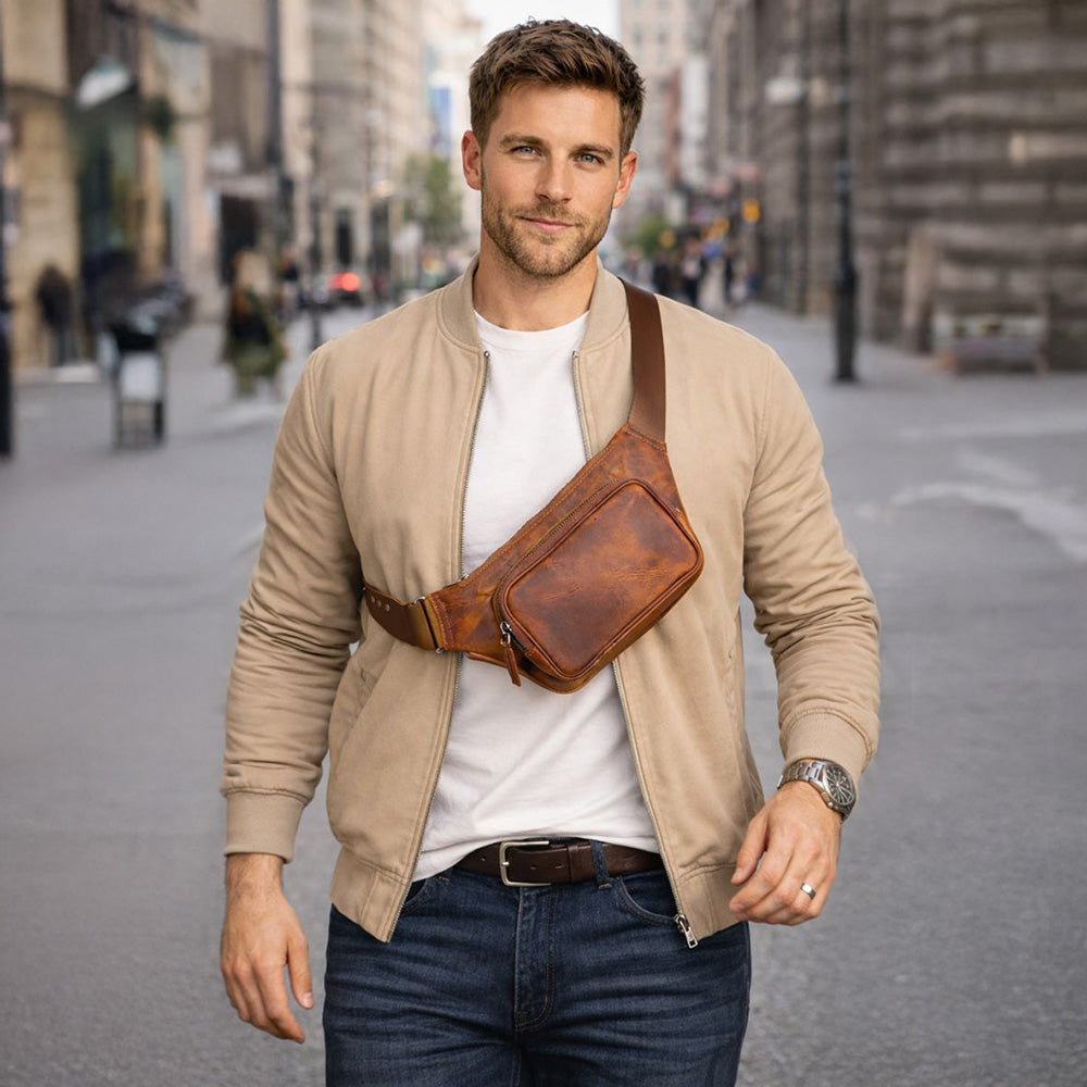Apex Genuine Leather Belt Bag – Handmade Waist Bag for Men