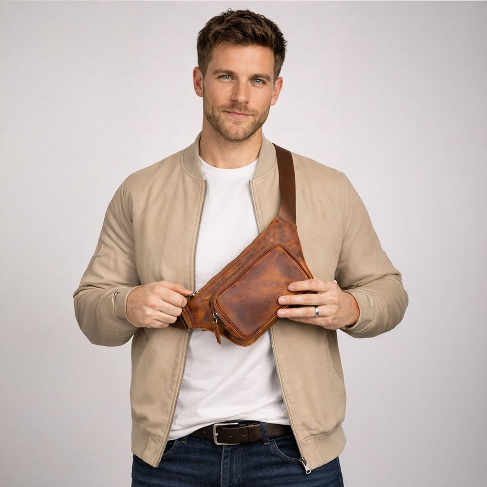 Apex Genuine Leather Belt Bag – Handmade Waist Bag for Men