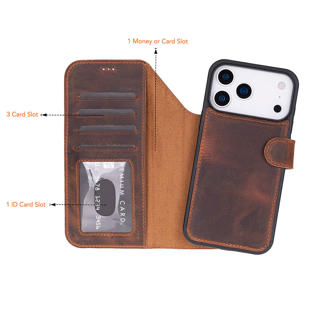 Meister Abnehmbare Premium-Leder-Wallet-Hülle für iPhone 17 Pro