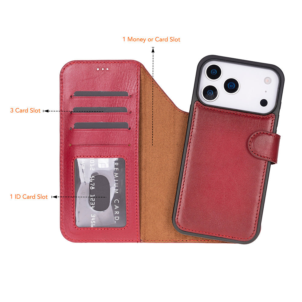 Meister Abnehmbare Premium-Leder-Wallet-Hülle für iPhone 17 Pro Max