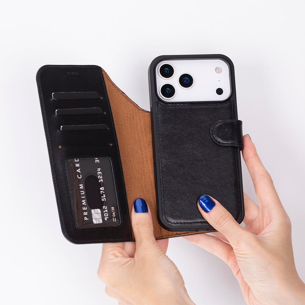 Meister Abnehmbare Premium-Leder-Wallet-Hülle für iPhone 17 Pro Max