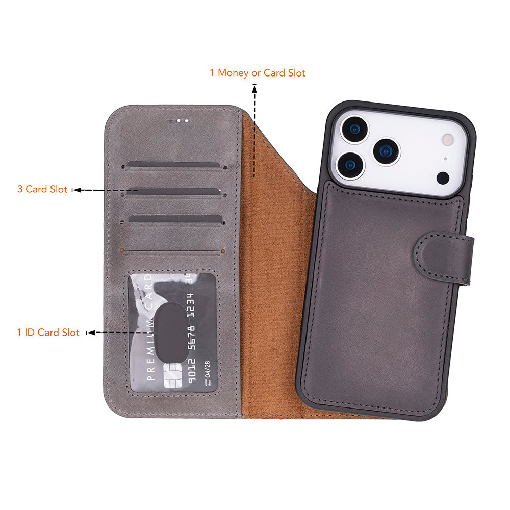 Meister Abnehmbare Premium-Leder-Wallet-Hülle für iPhone 17 Pro