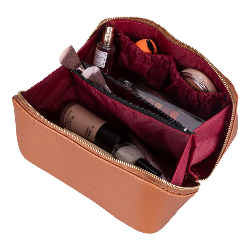 Ella Genuine Leather Cosmetic Bag - Luxury Toiletry Bag for Women & Men