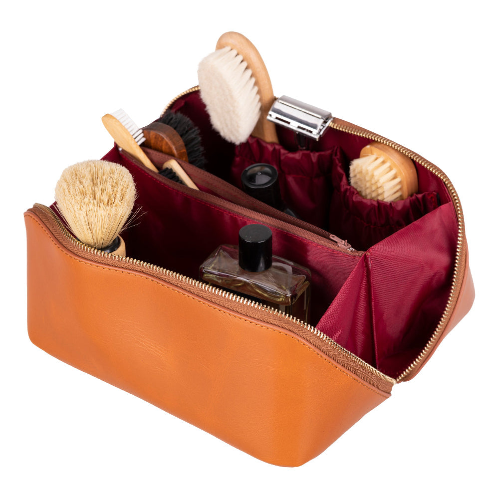 Ella Genuine Leather Cosmetic Bag - Luxury Toiletry Bag for Women & Men