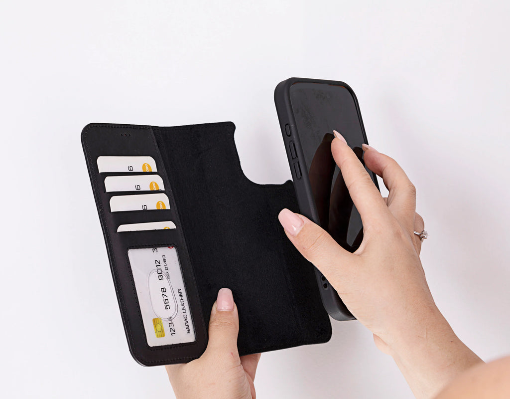 Liluri iPhone 16 Pro abnehmbare Leder-Brieftaschenhülle