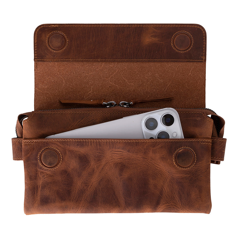 Prestige Genuine Leather Clutch Bag – Premium Travel Organizer with Wrist Strap