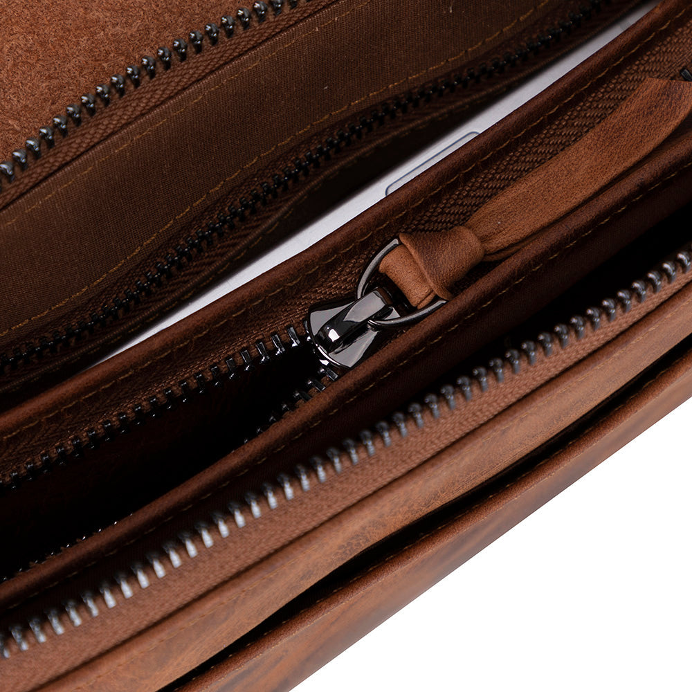 Prestige Genuine Leather Clutch Bag – Premium Travel Organizer with Wrist Strap