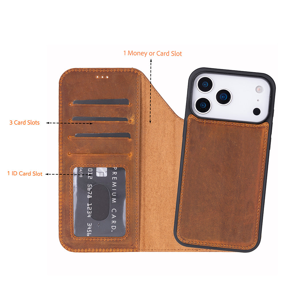 Meister Abnehmbare Premium-Leder-Wallet-Hülle für iPhone 17 Pro Max