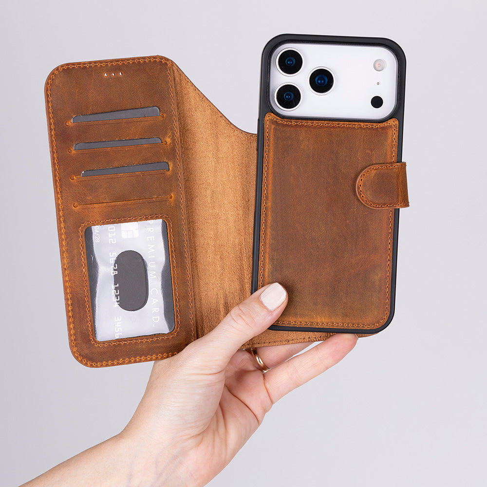 Meister Abnehmbare Premium-Leder-Wallet-Hülle für iPhone 17 Pro Max