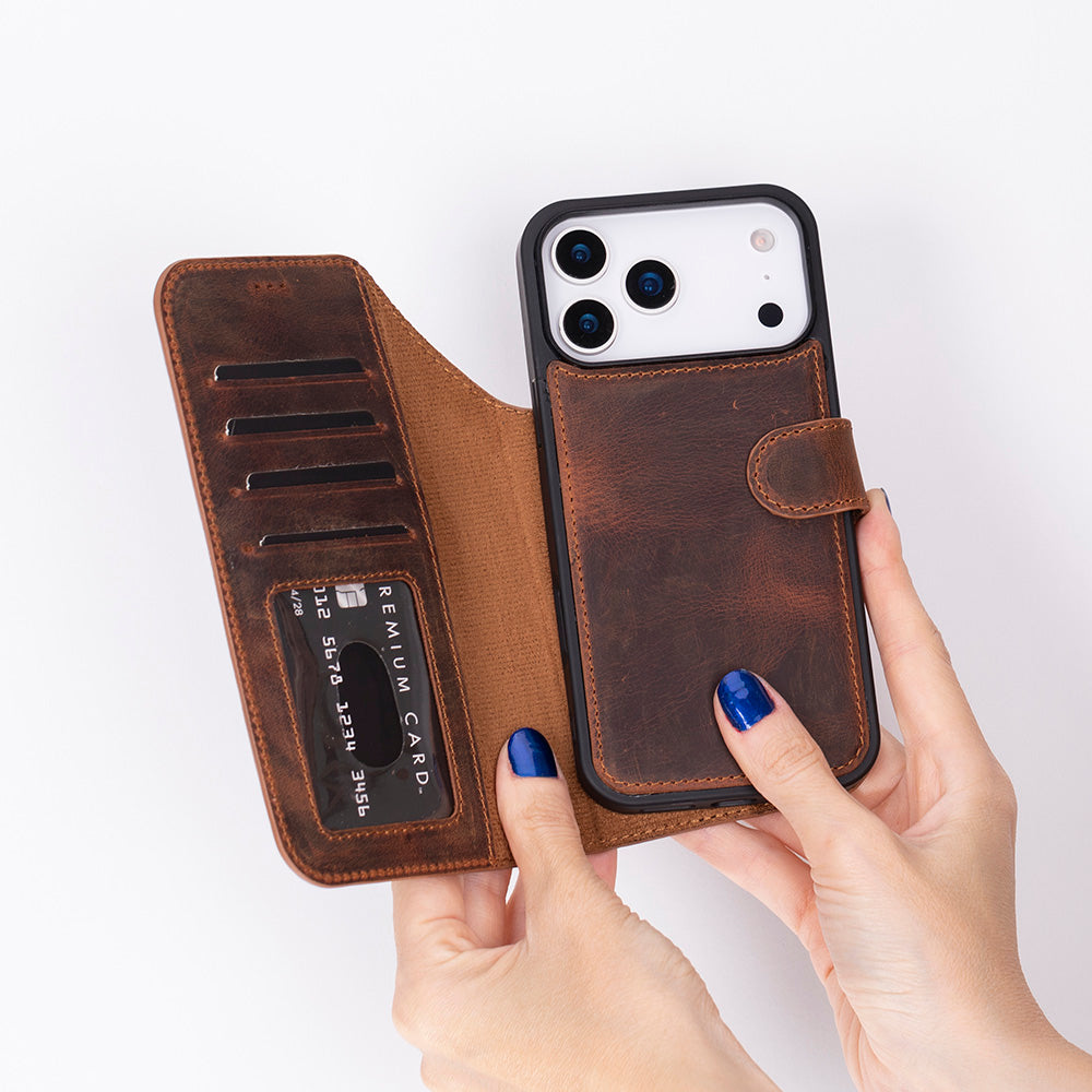 Meister Abnehmbare Premium-Leder-Wallet-Hülle für iPhone 17 Pro Max