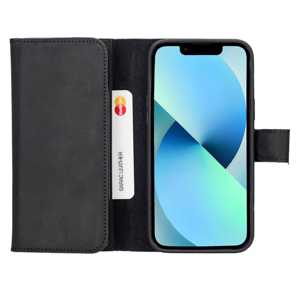 Weihnachtsmann iPhone 14 Plus Leder-Brieftaschenhülle mit abnehmbarem Verschluss