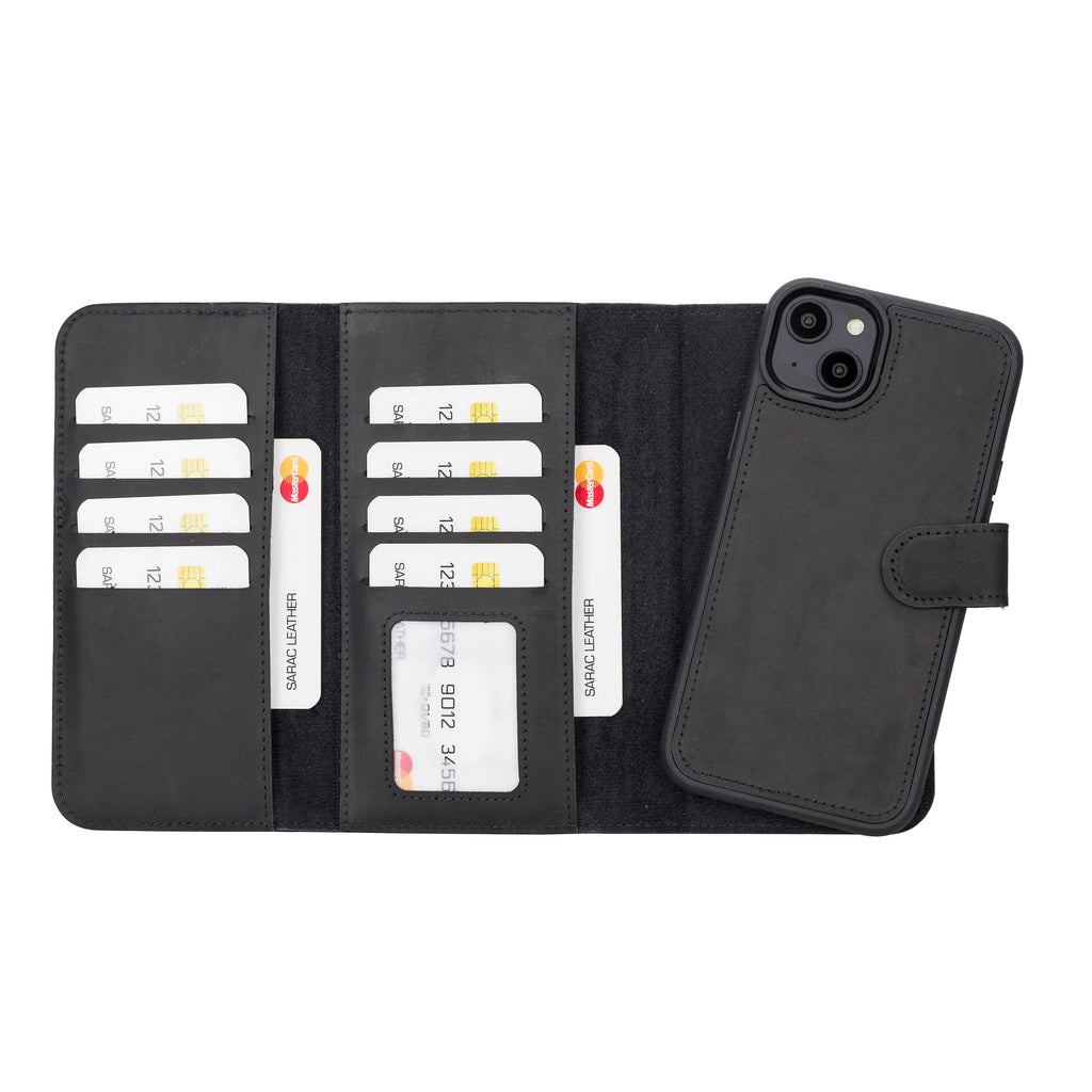 Weihnachtsmann iPhone 14 Plus Leder-Brieftaschenhülle mit abnehmbarem Verschluss